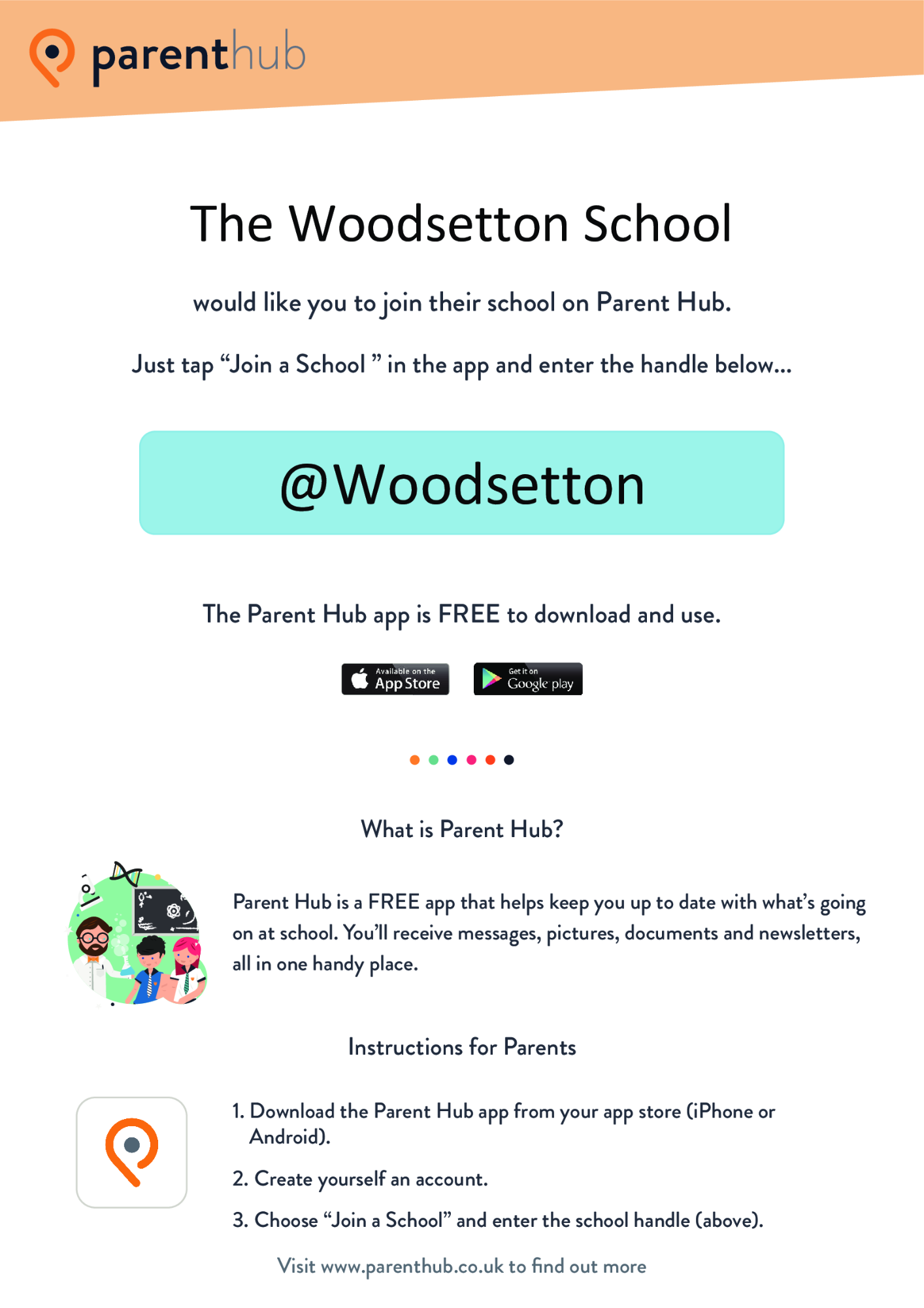 The Woodsetton School would like you to join their parent hub, use the links below to download